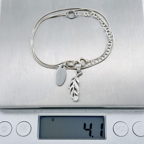 Joyerito Sterling Silver 925 Cubic Zirconia Leaf Pendant Necklace 15.5"-18" - Picture 5 of 5